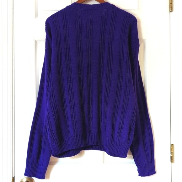 Serious Affairs 80's Vintage Deadstock Ribbed Knit Crewneck Sweater Purple Large - Picture 9 of 10
